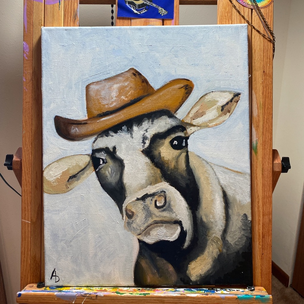Handmade Cow Oil Painting